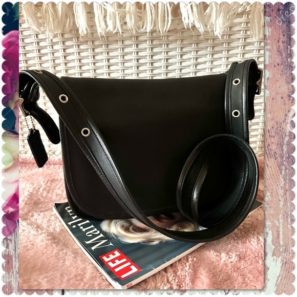 VINTAGE COACH BLACK LEATHER & NICKEL PATRICIA’S LEGACY CROSSBODY SADDLE BAG 9951 - Picture 13 of 15